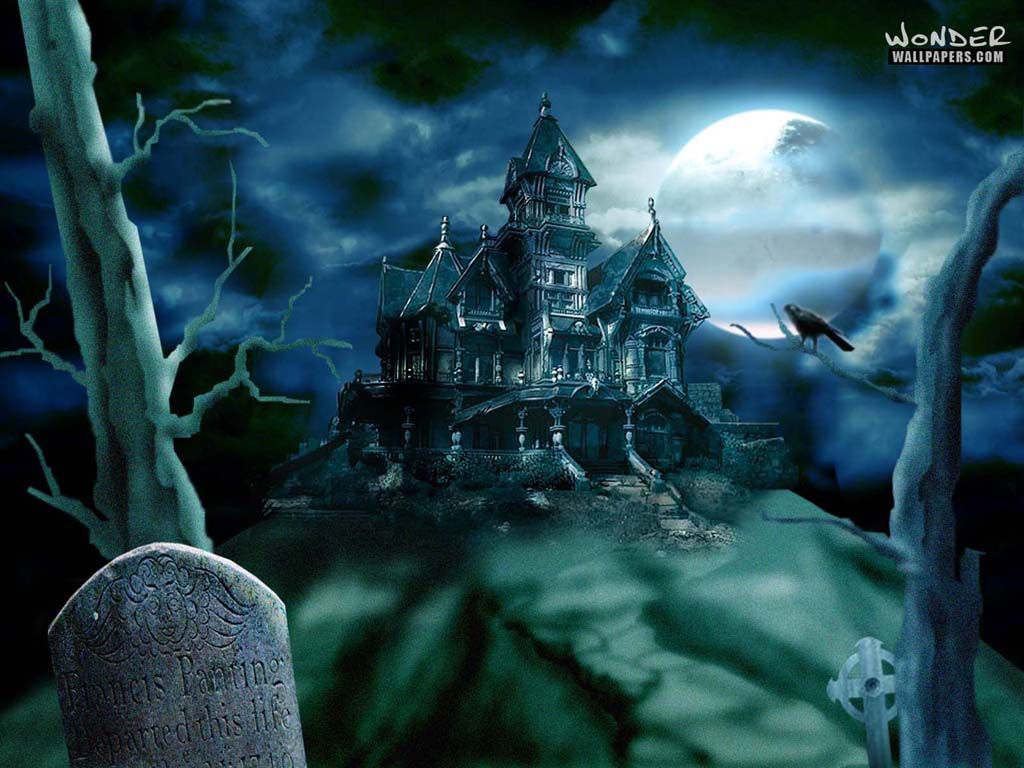Casa stregata luna piena, 1024x768 HD, Desktop