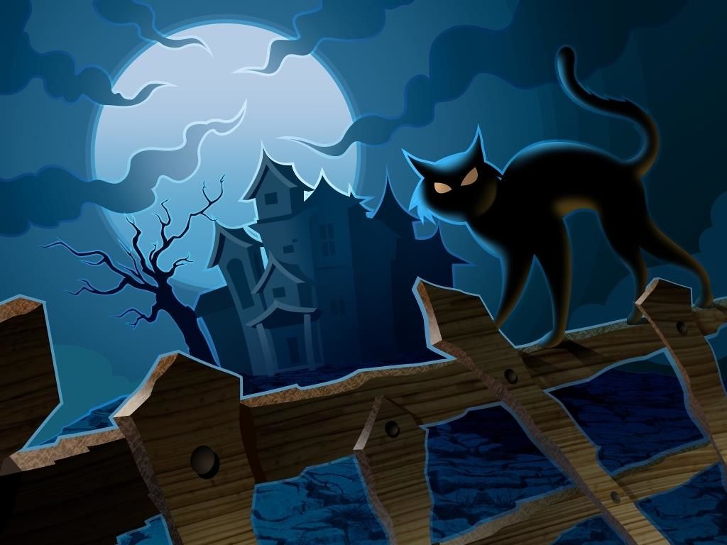 Gatto nero casa stregata luna, 1024x768 HD, iMac