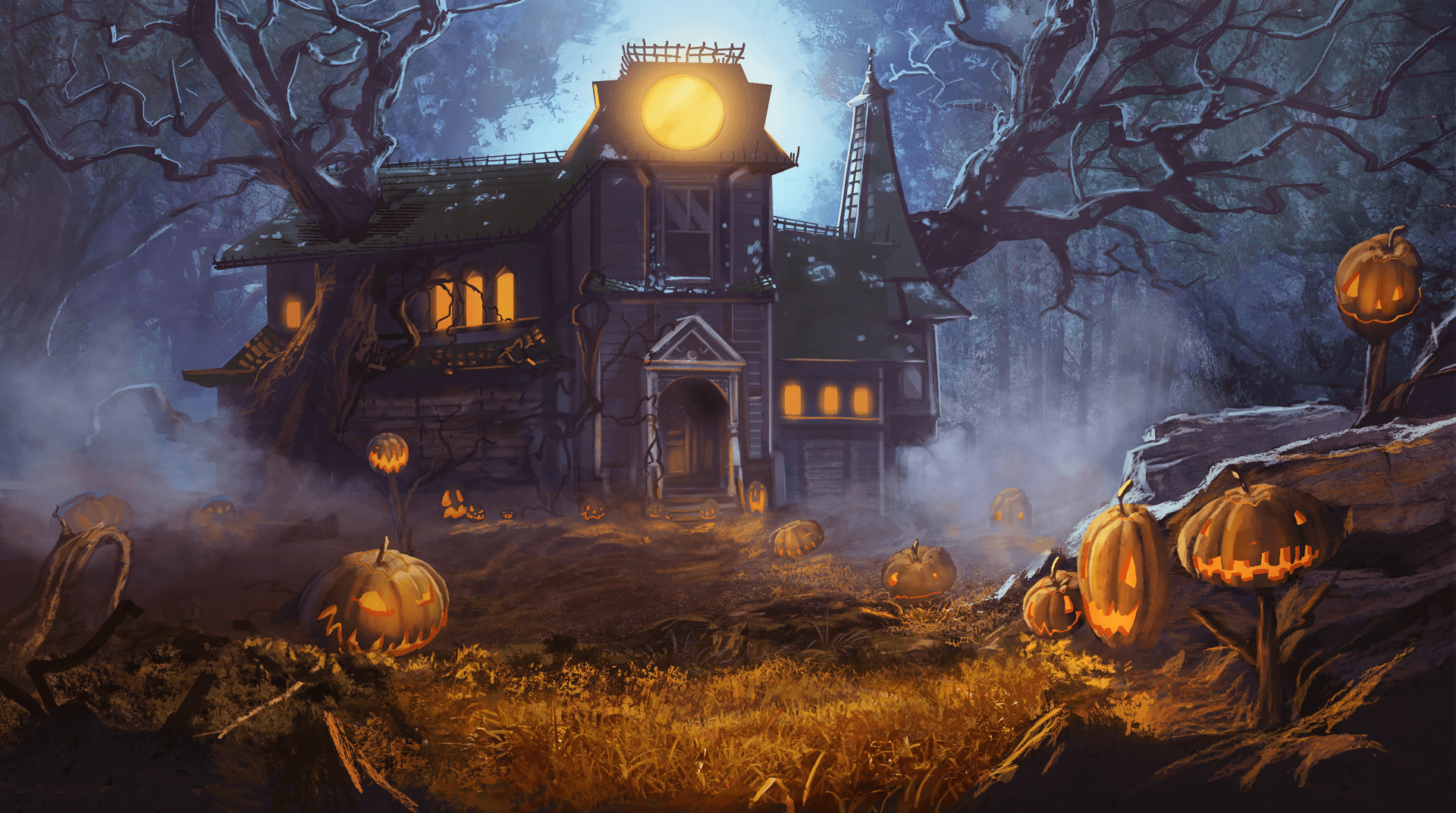 Casa stregata con zucche Halloween, 1920x1073 Full HD 1080p, Desktop