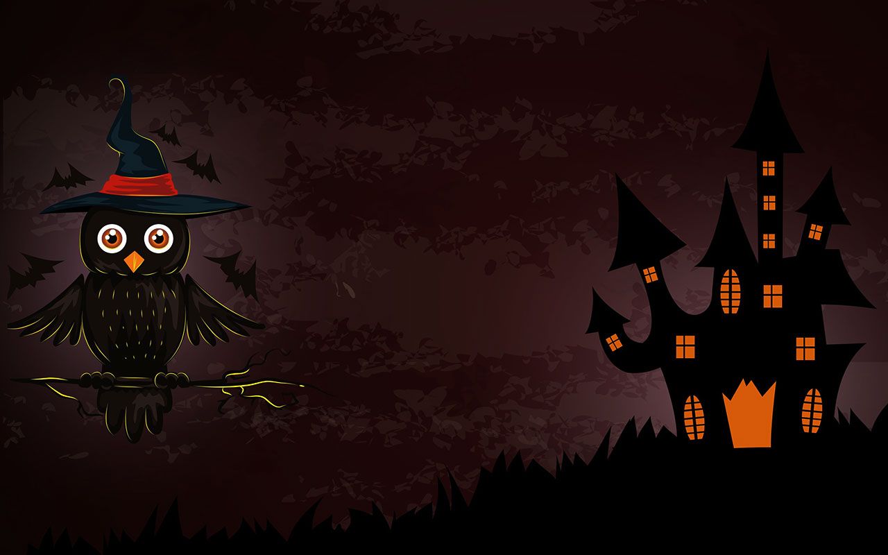 Gufo con cappello e casa stregata, 1280x800 HD, Desktop