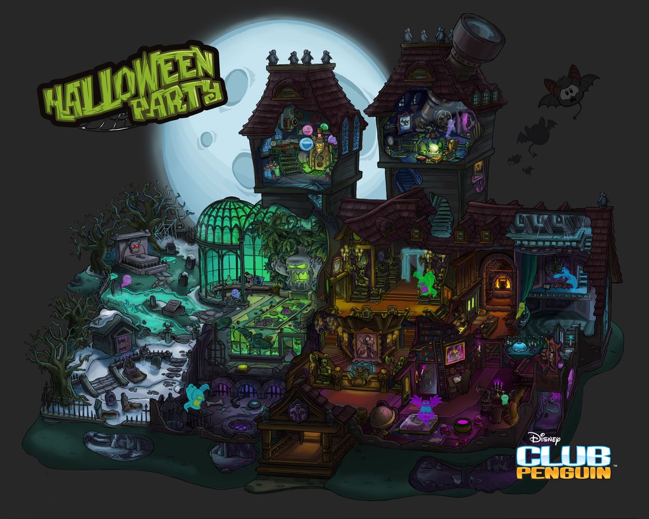 Club Penguin casa stregata Halloween, 1280x1024 720p, PC