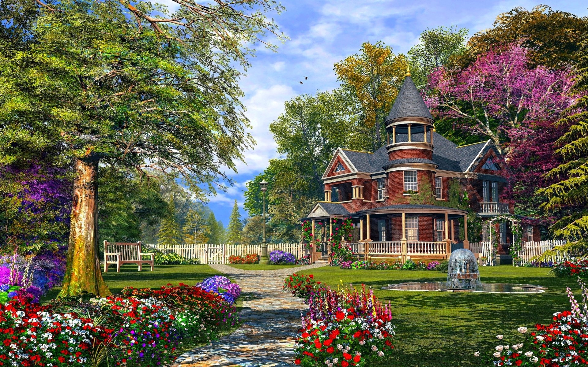Casa vittoriana con giardino fiorito, 1920x1200 Full HD+, PC