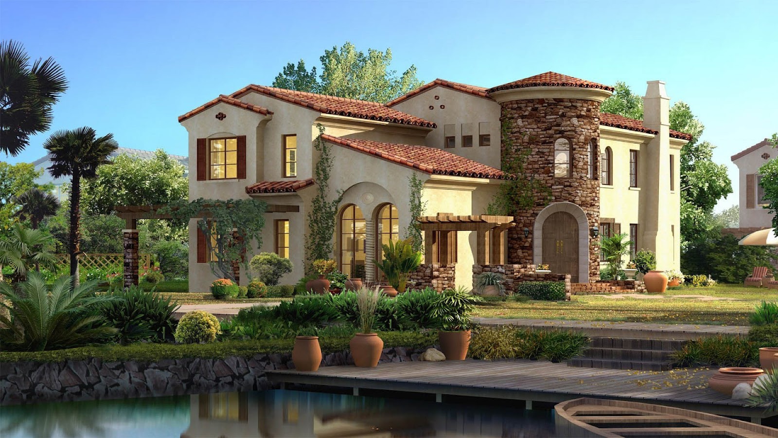 Villa con piscina e palme, 1280x800 HD, Desktop