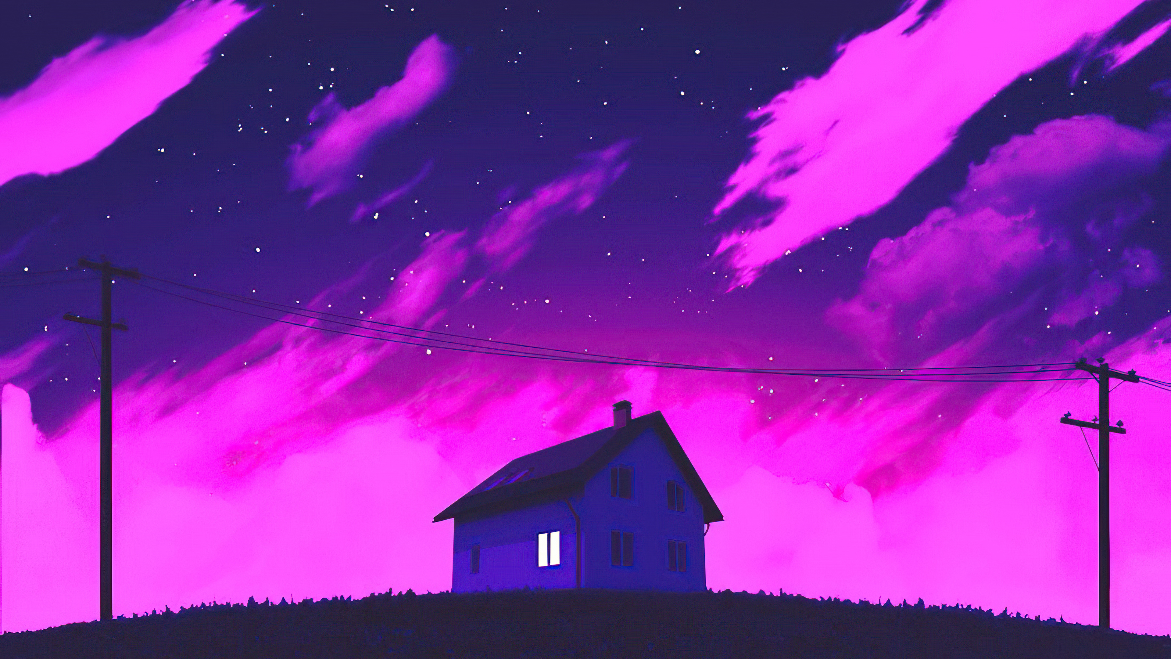 Casa isolata cielo viola notturno, 3840x2160 4K Ultra HD, Monitor 4K