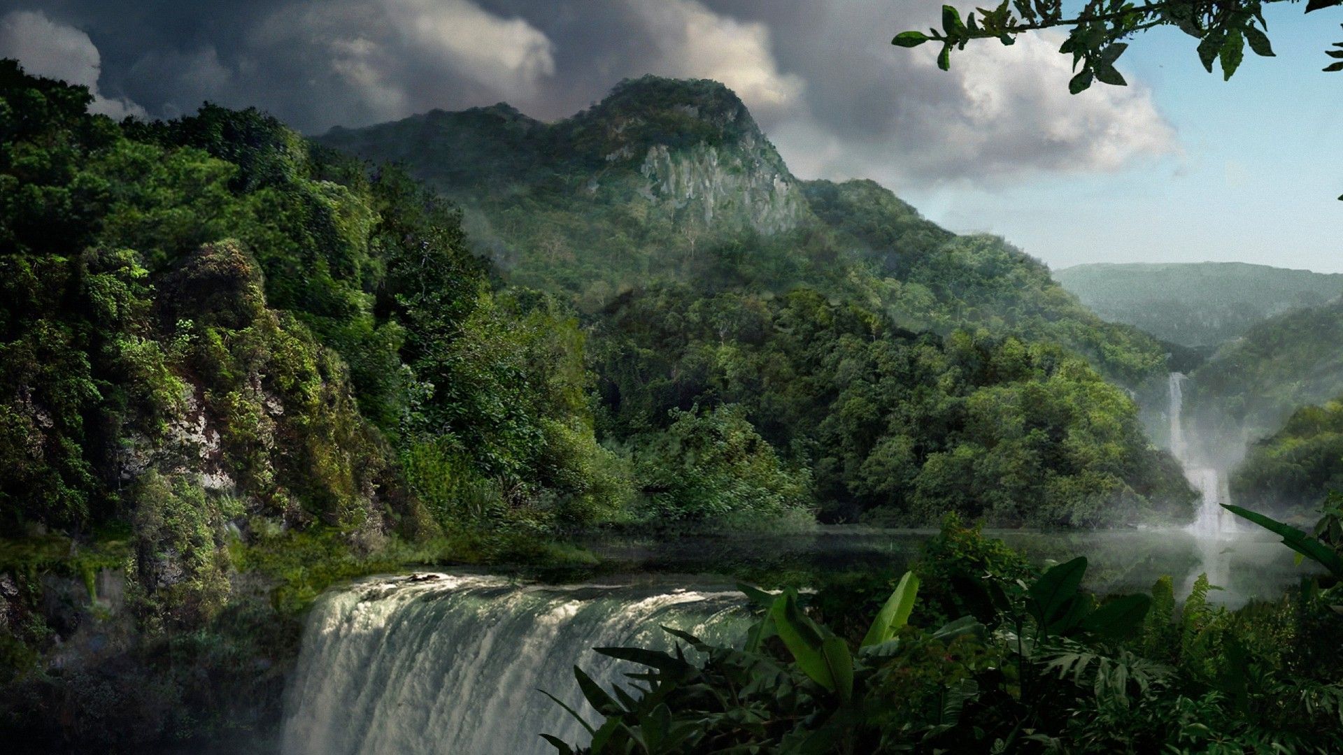 Cascata montagna foresta verde, 1920x1080 Full HD, PC Desktop