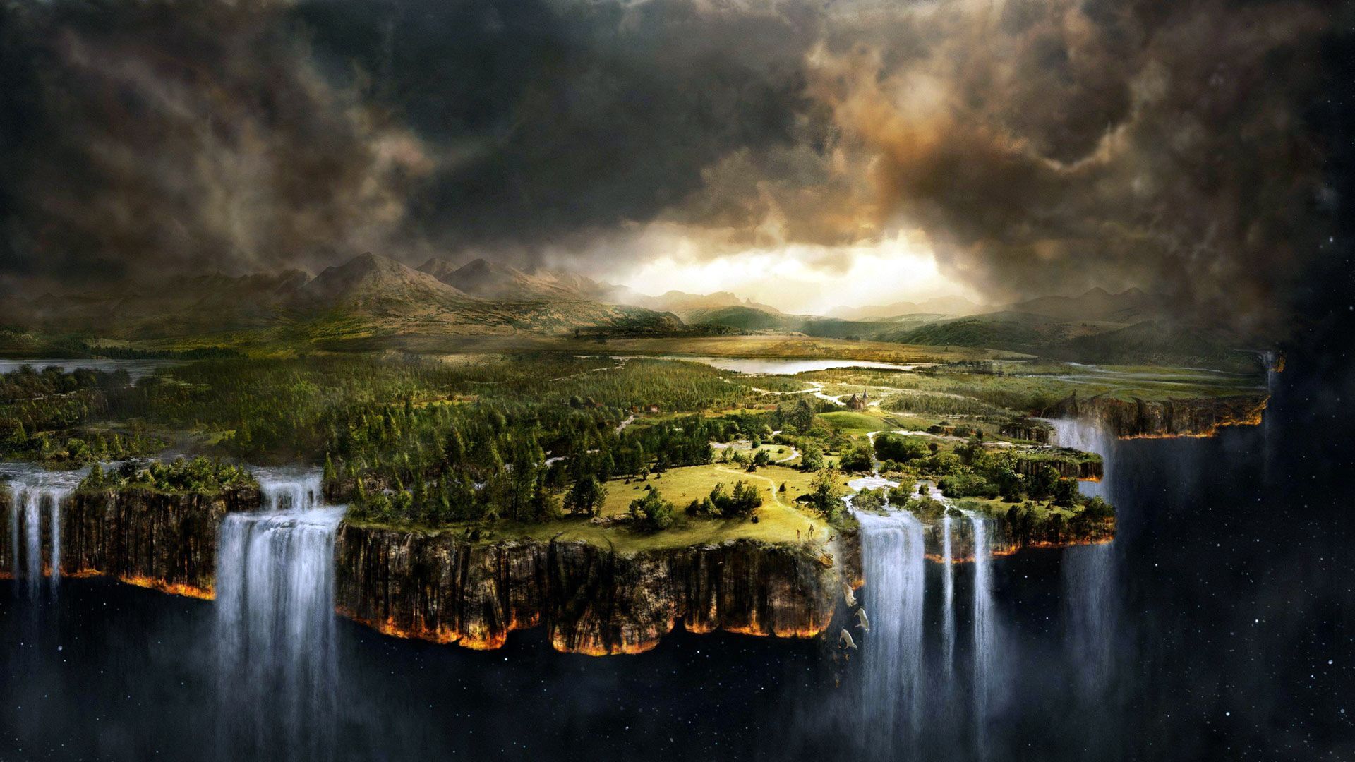Isola fluttuante con cascate, 1920x1080 Full HD 1080p, Desktop