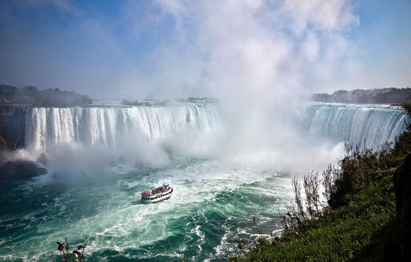 Cascate del Niagara con barca, 1332x850 HD, Desktop