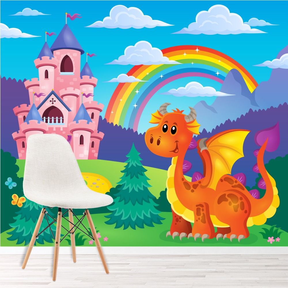Castello rosa con drago arancione, 1000x1000 HD, PC Desktop