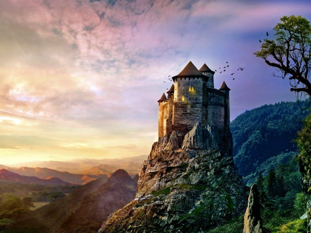 Castello su montagna al tramonto, 1024x768 HD, Laptop