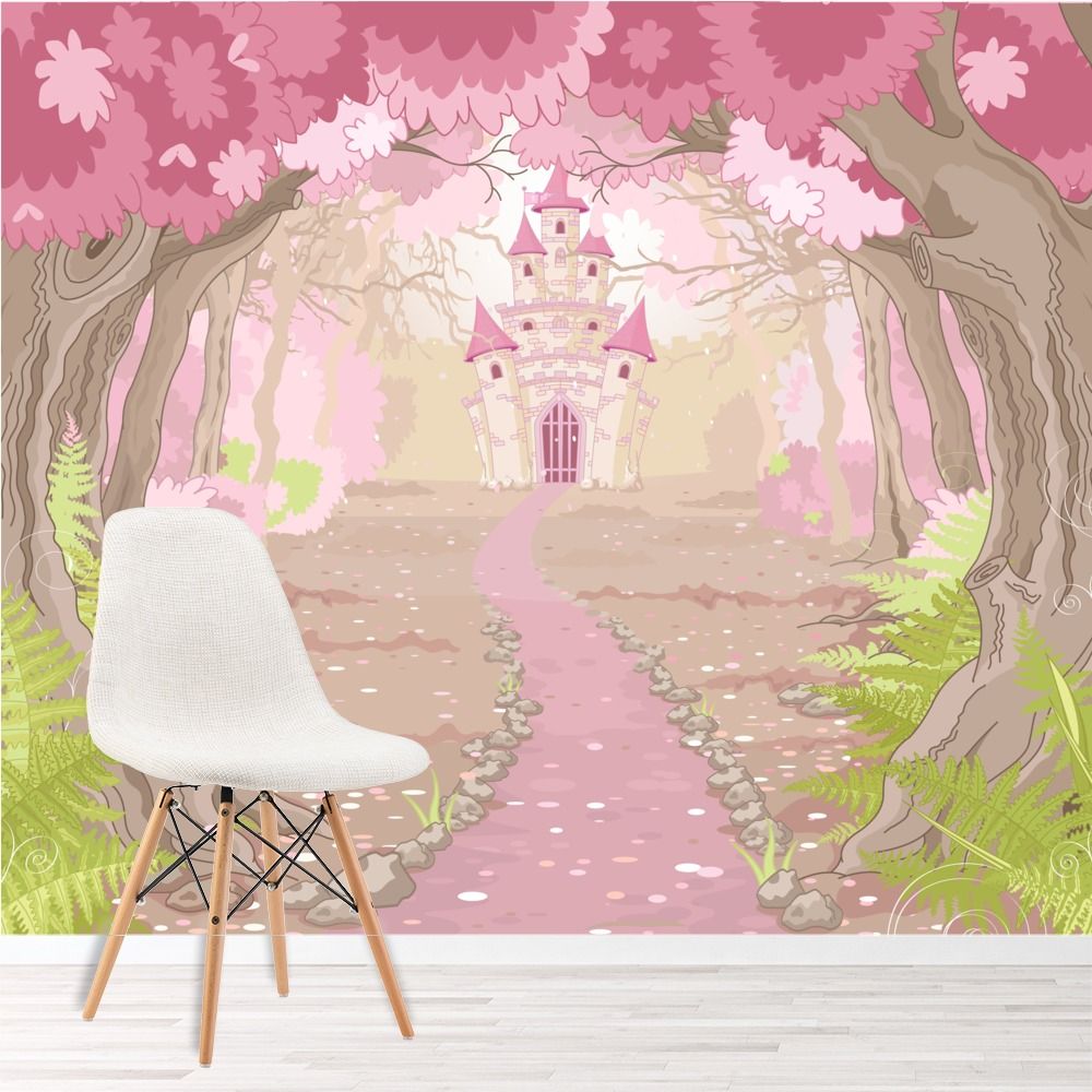 Castello rosa fiabesco tra alberi, 1000x1000 HD, PC