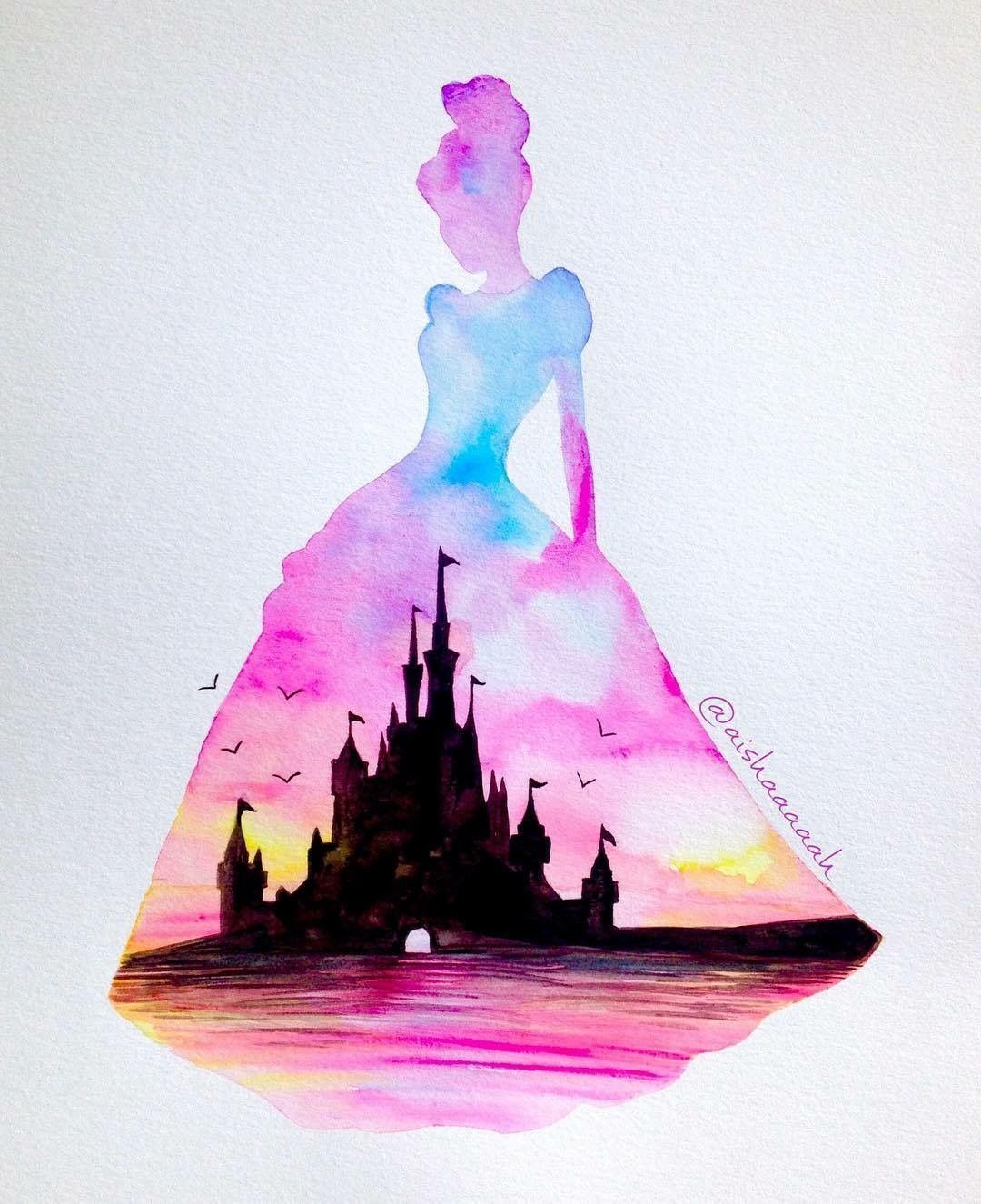 Silhouette principessa con castello acquerello, 1080x1325 Full HD Verticale, Smartphone