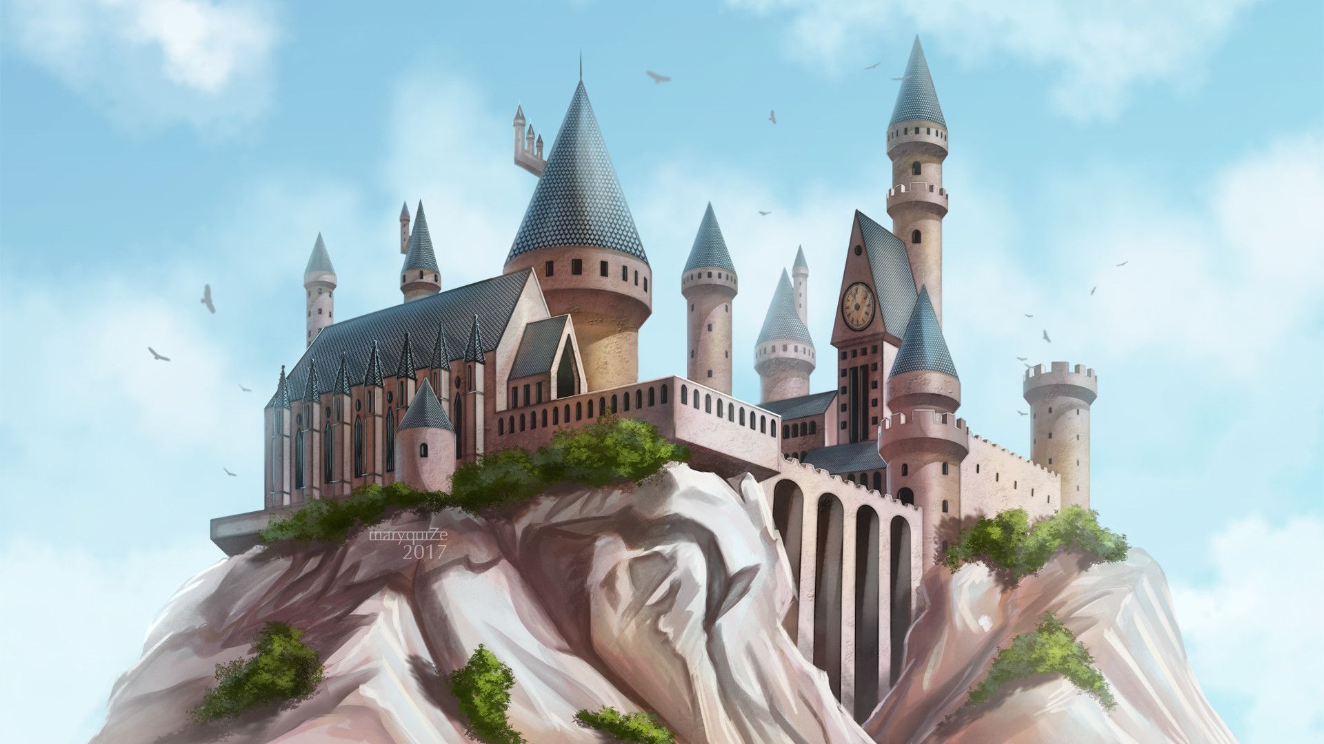 Castello di Hogwarts su collina, 1920x1080 Full HD 1080p, Laptop