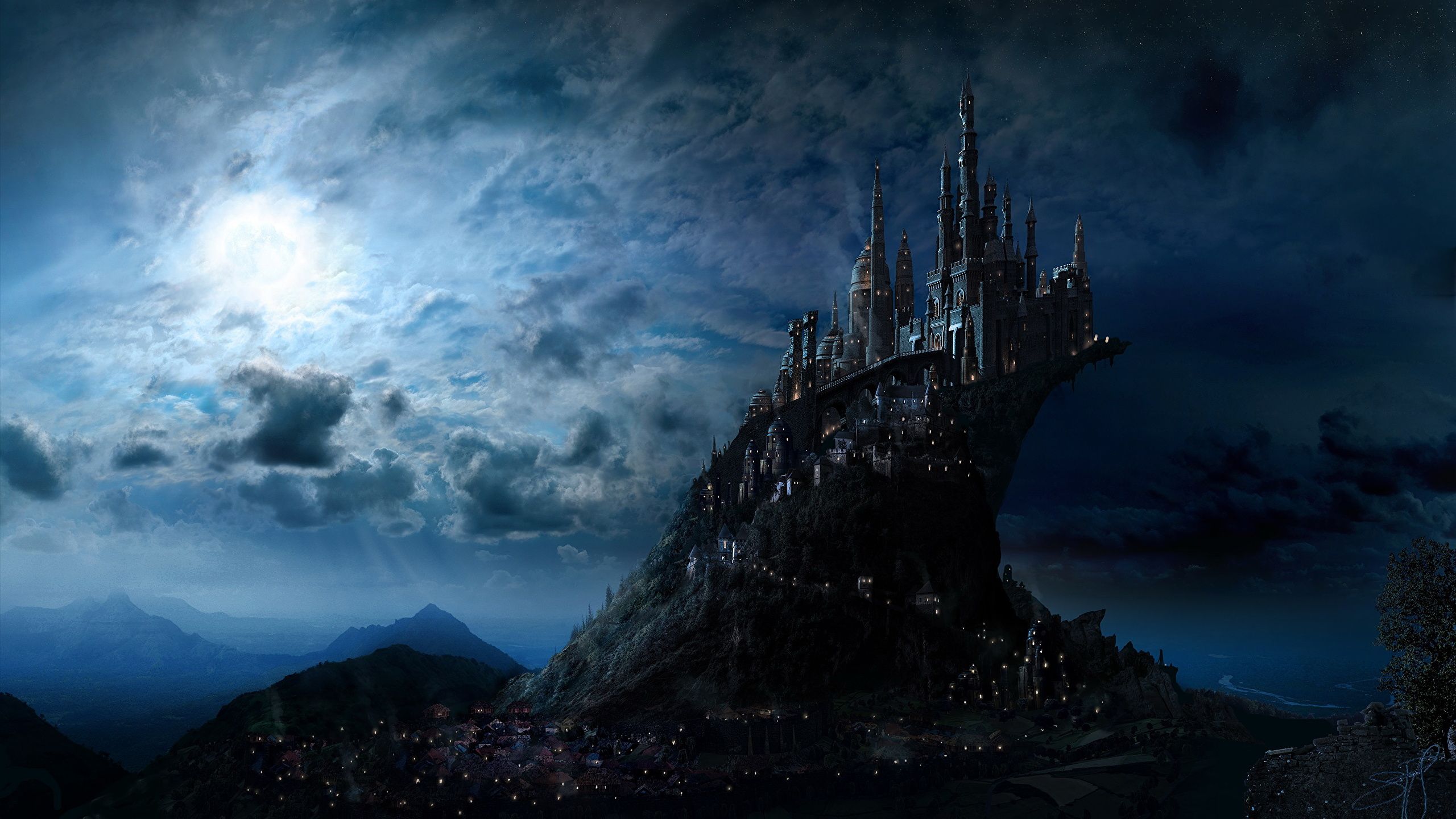 Castello di Hogwarts al chiaro di luna, 2560x1440 QHD, Laptop