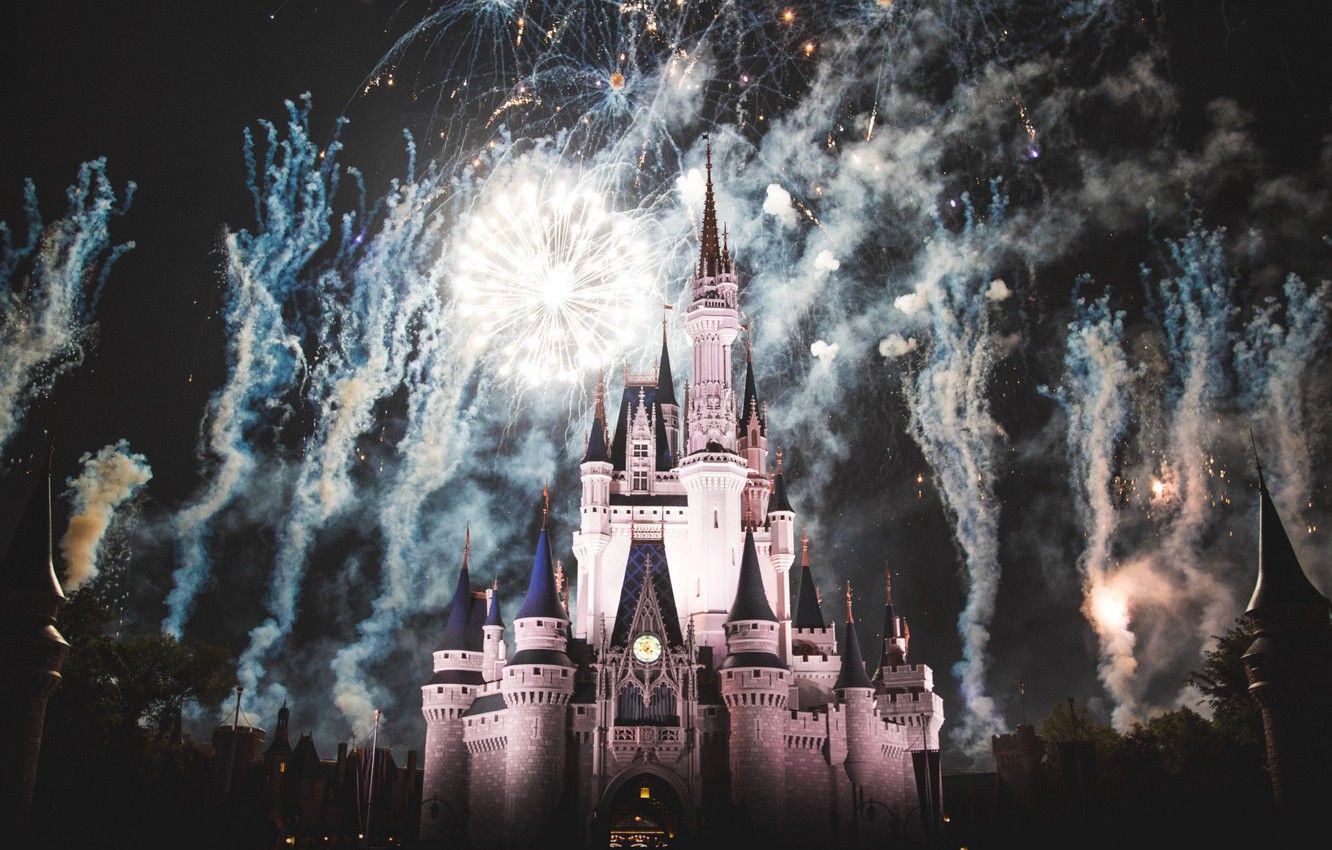 Castello Disney con fuochi d'artificio, 1332x850 HD, Desktop