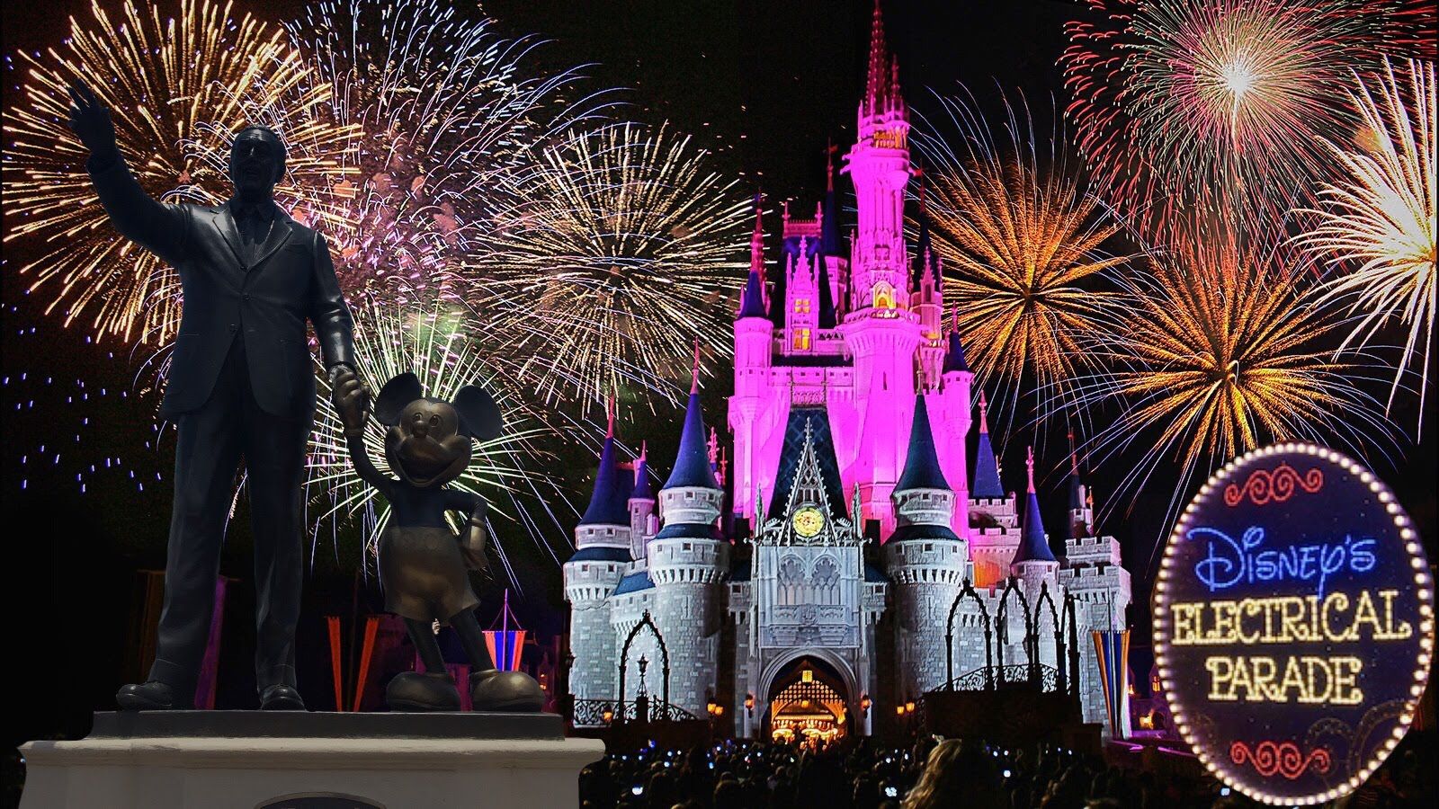 Castello Disney con fuochi d'artificio, 1600x900 HD Ready, Desktop