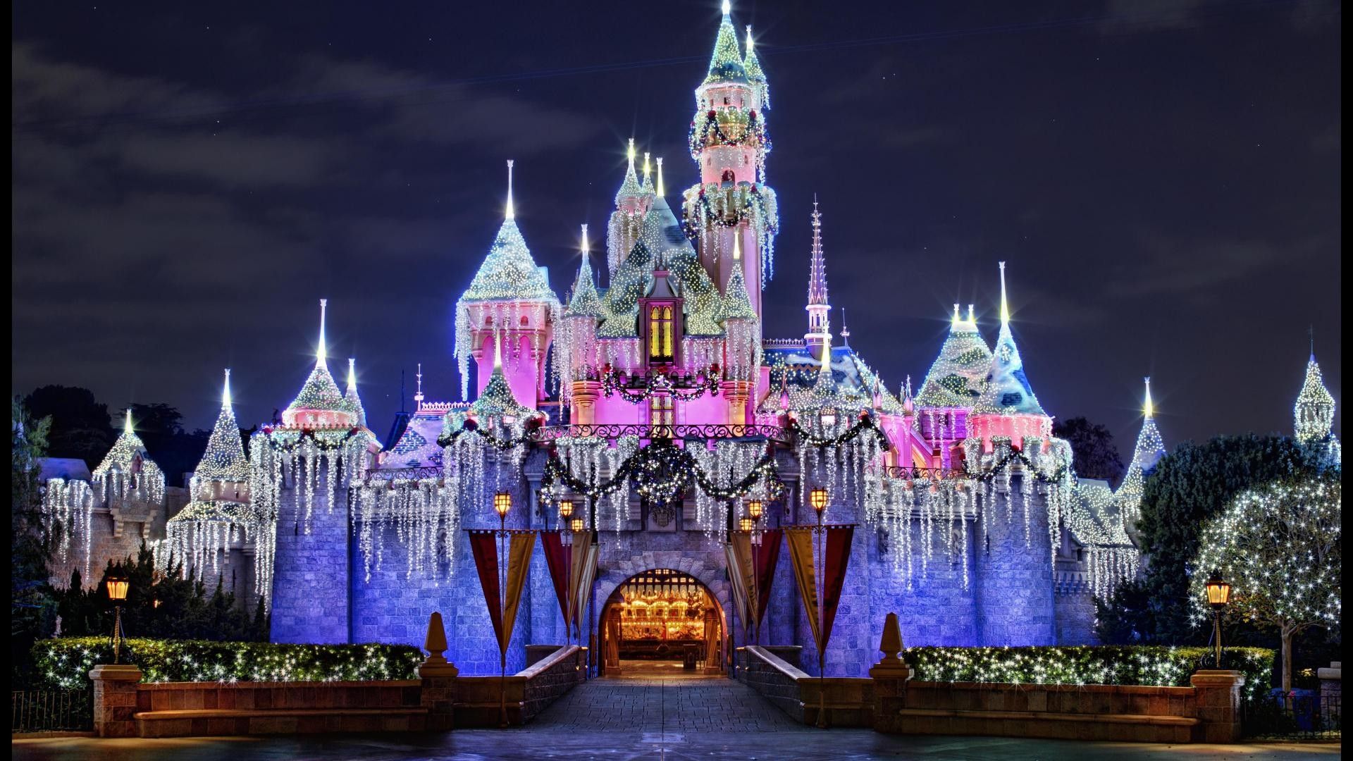 Castello Disneyland illuminato notte, 1920x1080 Full HD 1080p, PC Desktop