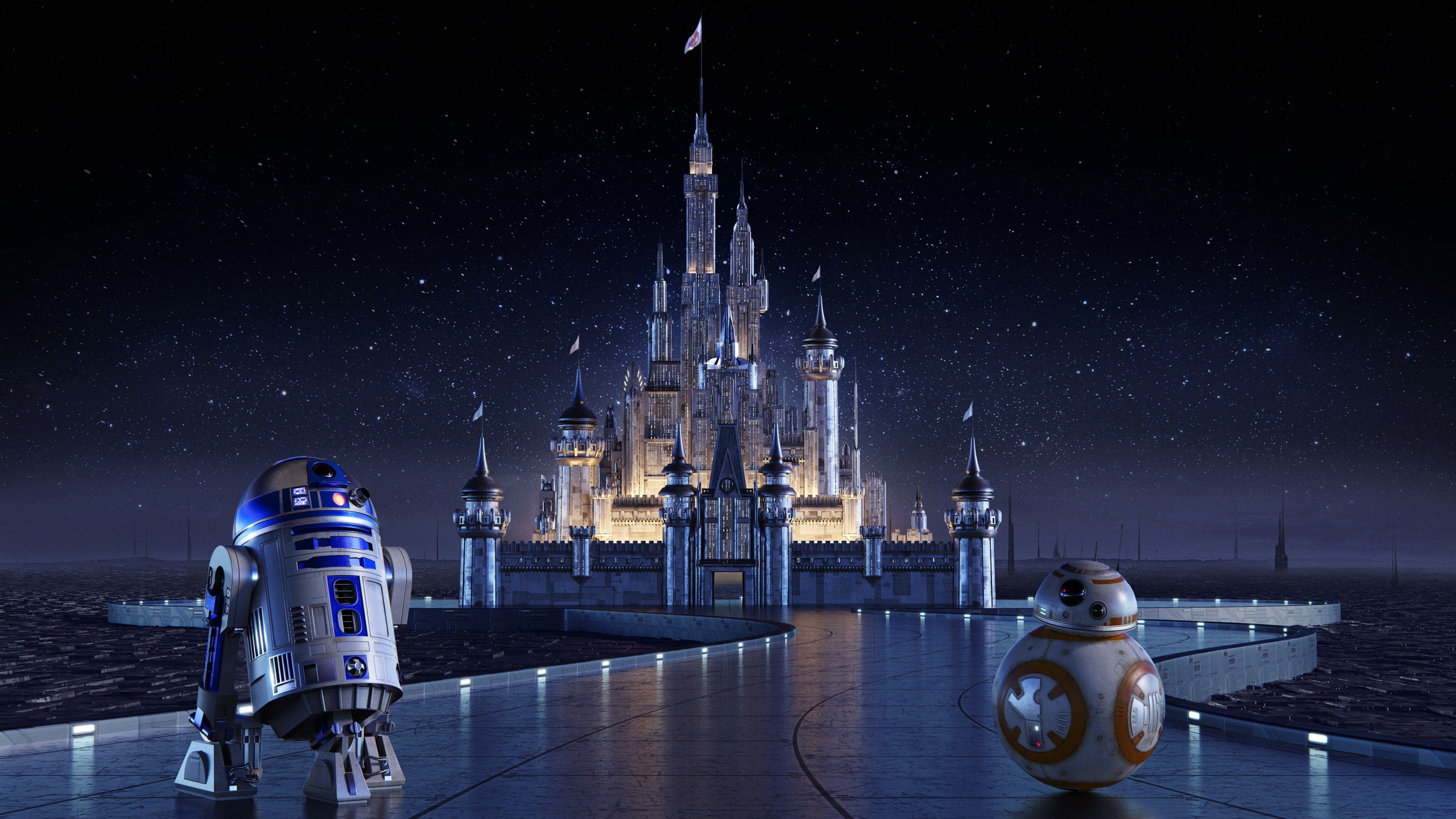 Castello Disney con robot Star Wars, Jedi, 3840x2160 4K, PC Desktop