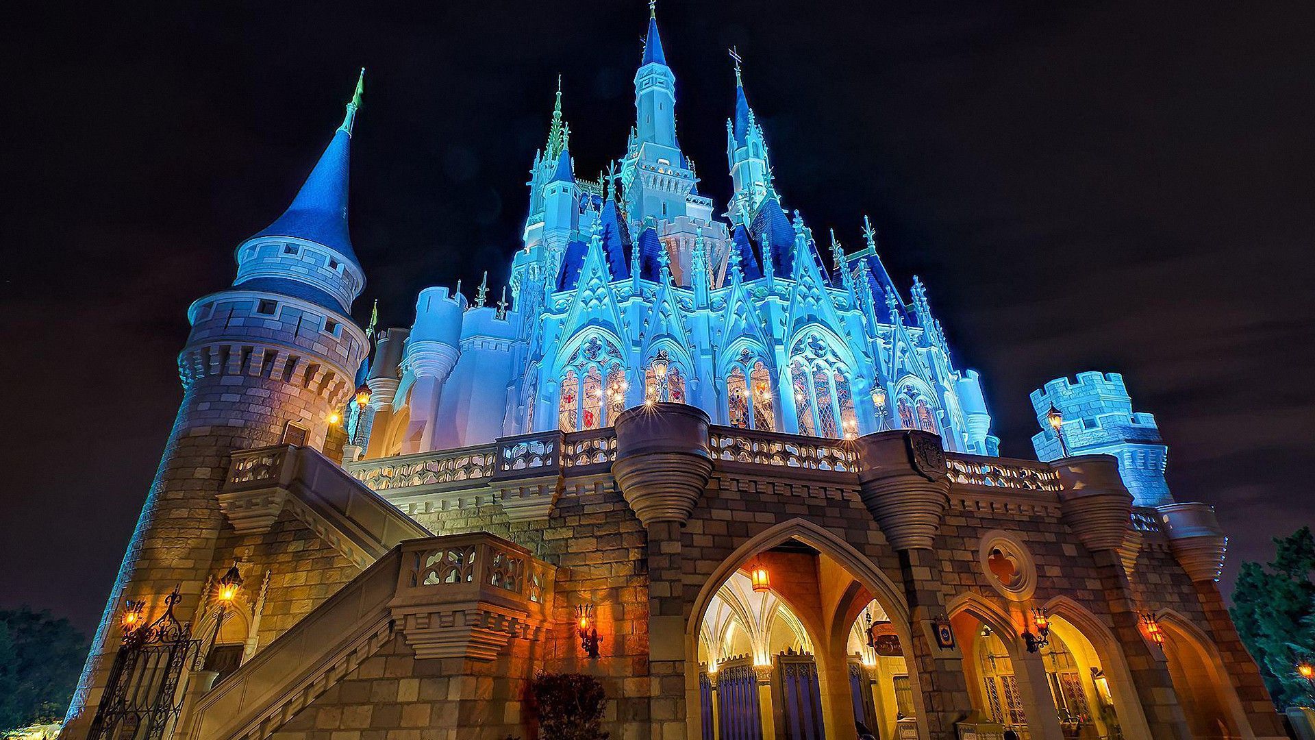 Castello Disney stile Tron notturno, 1920x1080 Full HD 1080p, Monitor Gaming