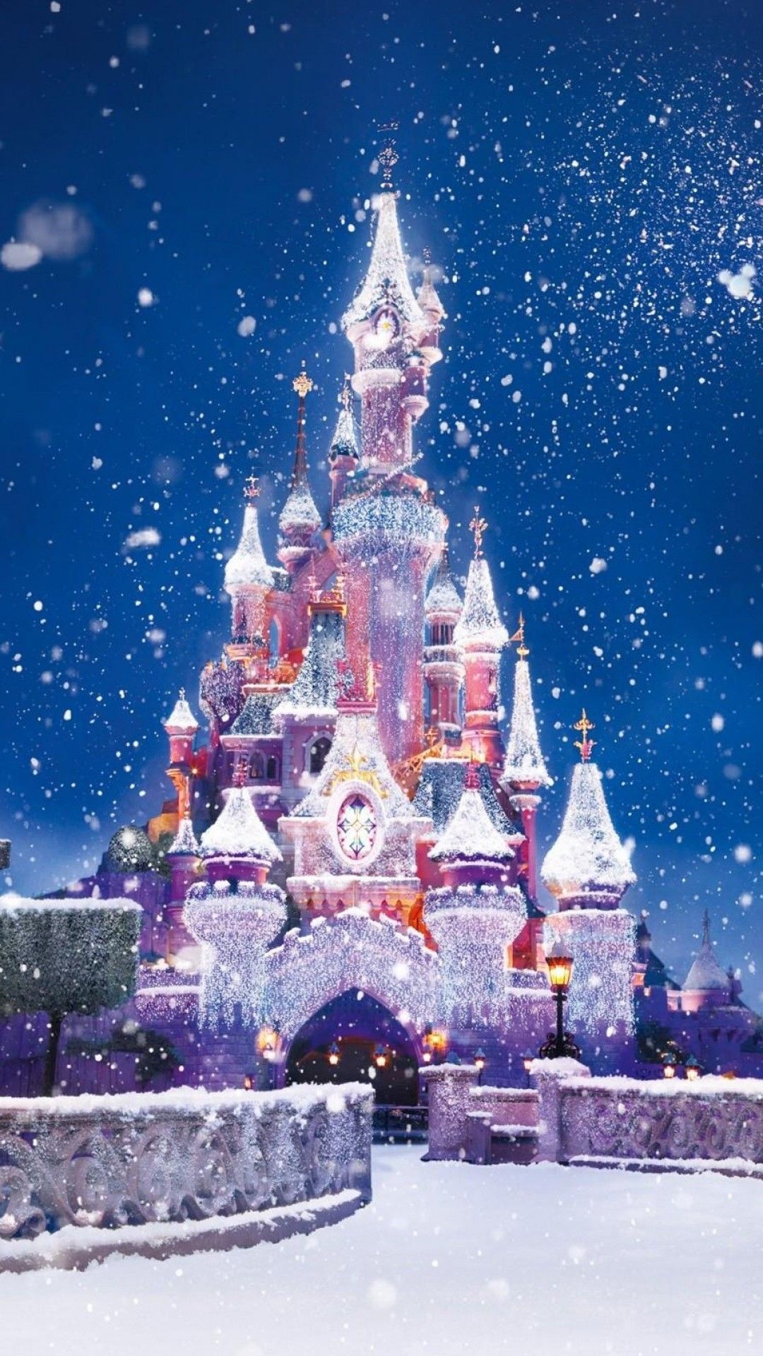 Castello Disney innevato notturno, 1080x1920 Verticale, iPhone