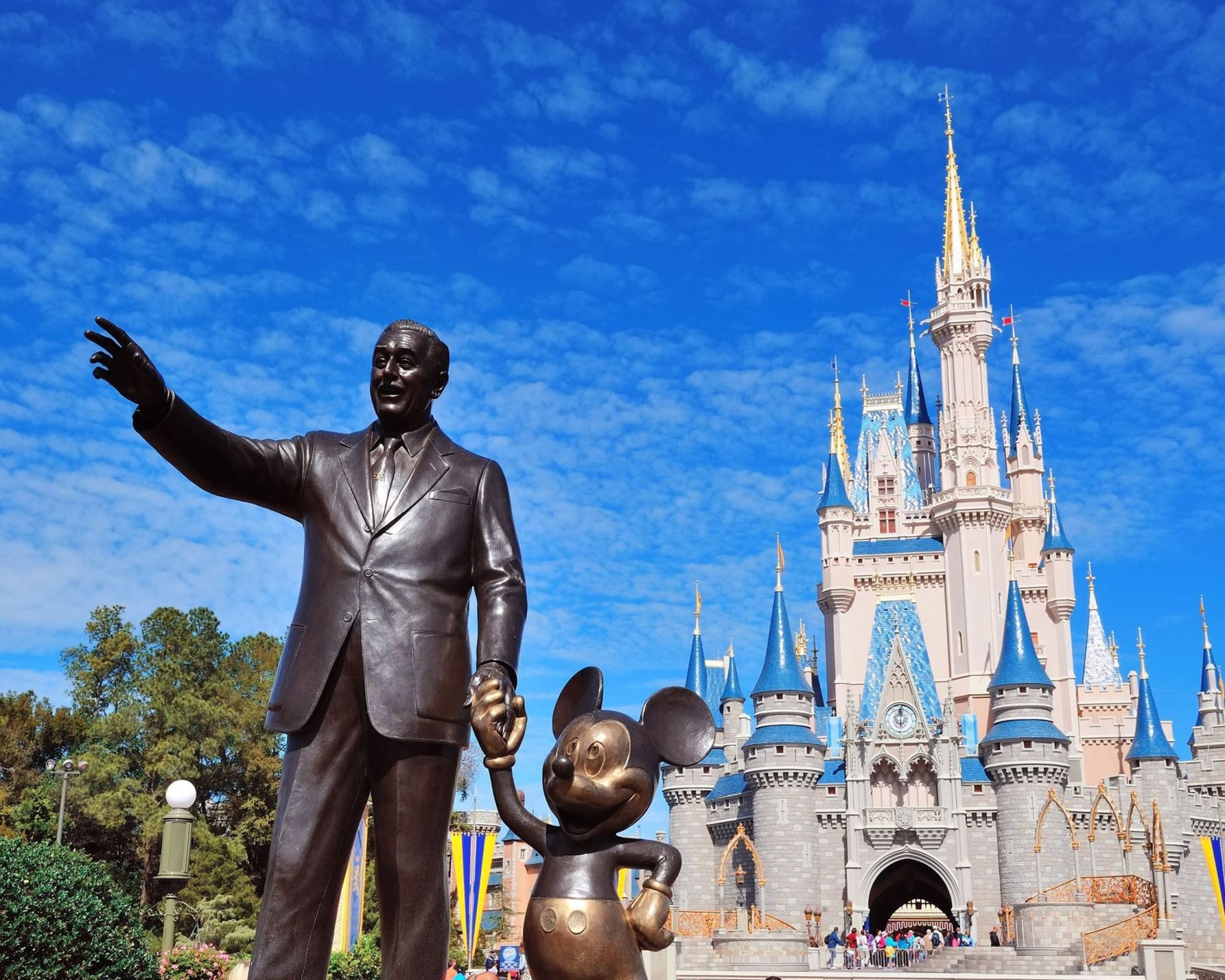 Statua Walt Disney e Topolino, castello, Mickey Mouse, 2560x2048 2K, PC