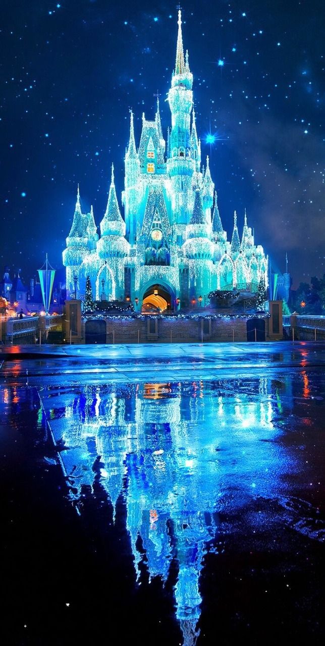 Castello Disney illuminato notte, classici d'animazione, 644x1280 Verticale, iPhone Air
