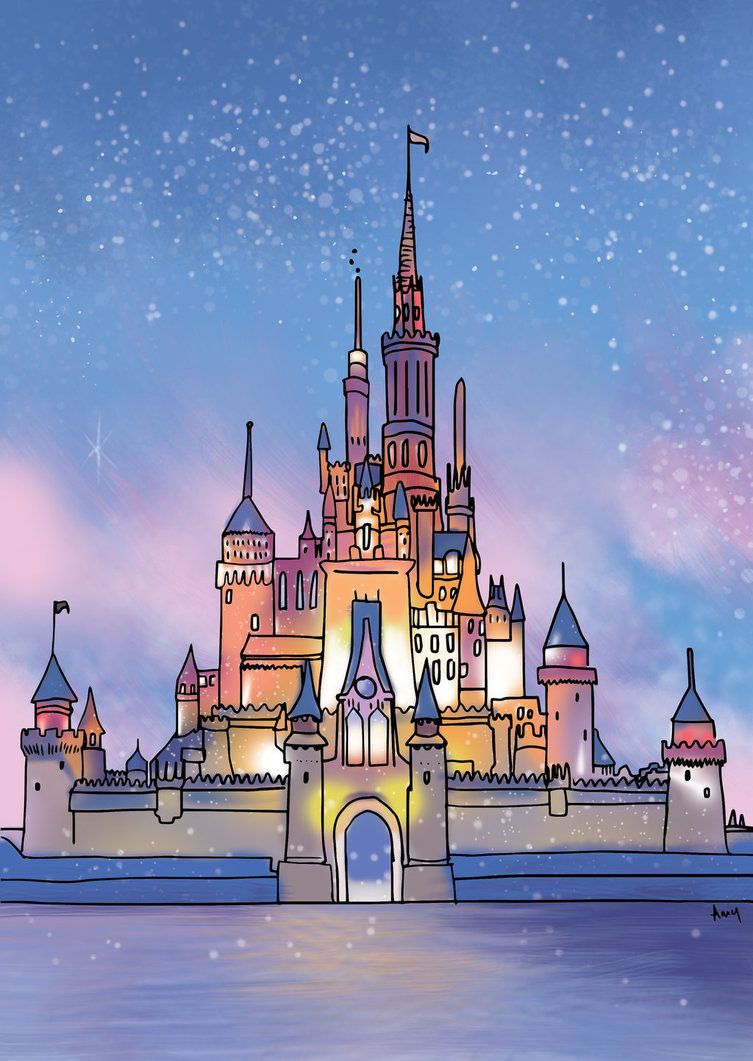 Castello Disney illustrato al crepuscolo, 753x1061 Full HD Verticale, iPhone