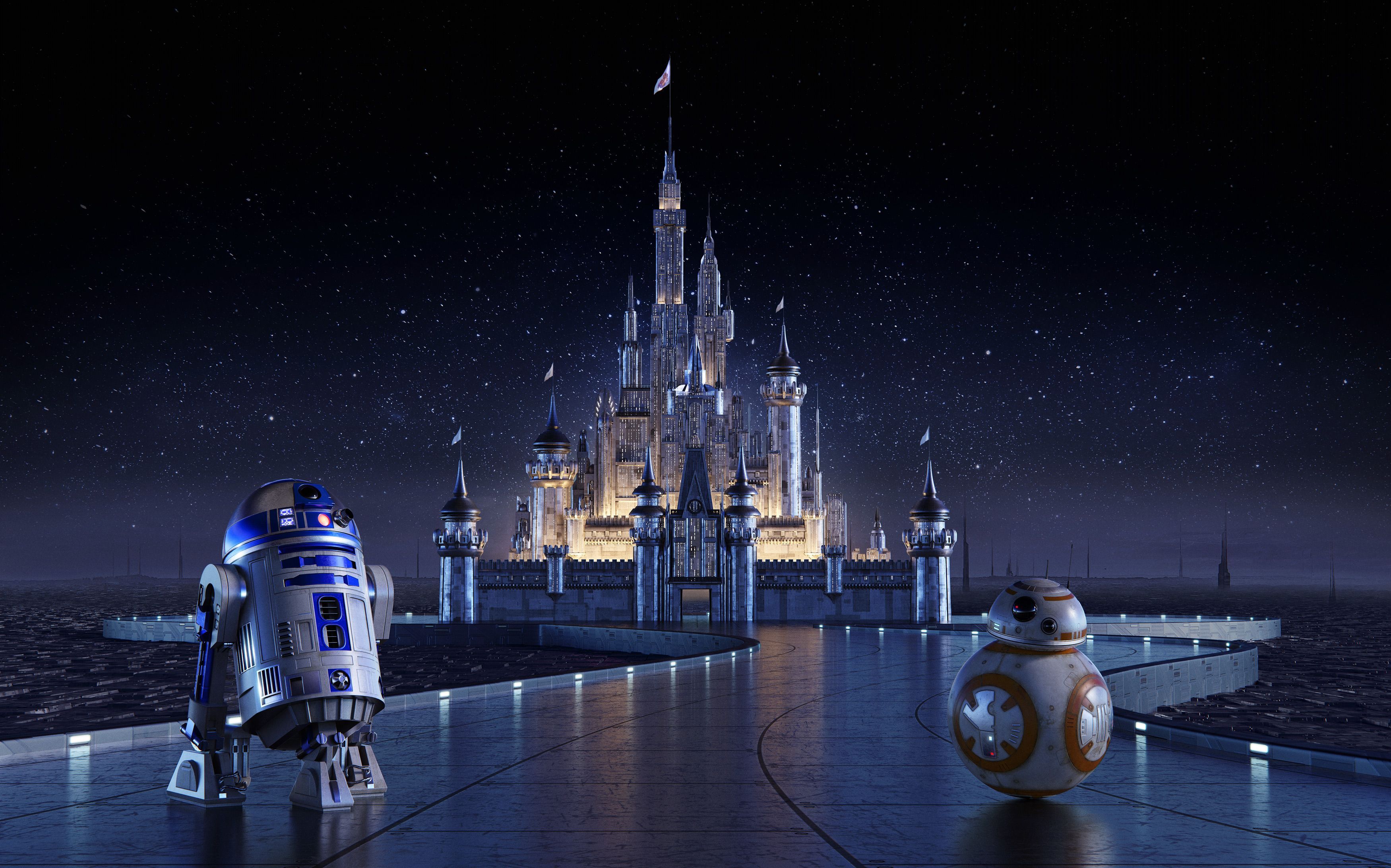 Robot Star Wars davanti castello Disney, Jedi, 3500x2185 2K+, Desktop