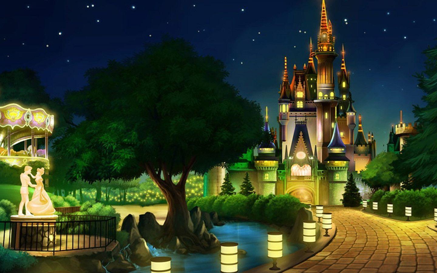 Castello Disney notturno illuminato, 1440x900 HD, Desktop