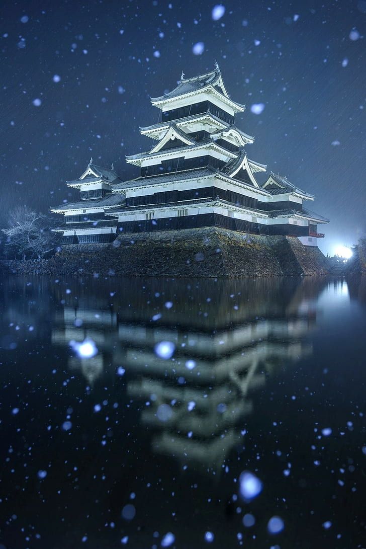 Castello Matsumoto notte inverno, 728x1091 Full HD Verticale, Smartphone