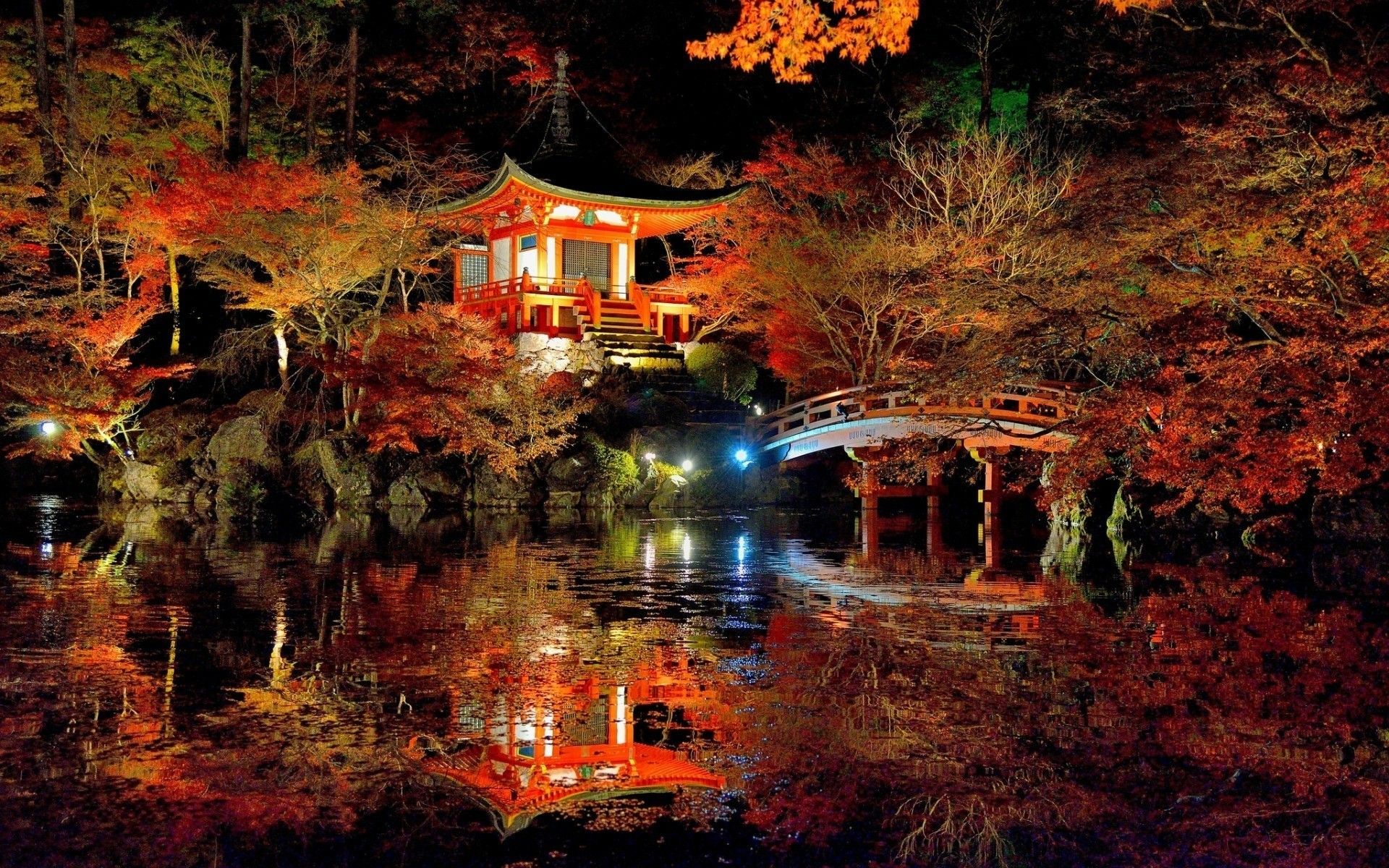 Tempio giapponese illuminato di notte, 1920x1200 Full HD+ WUXGA, Laptop