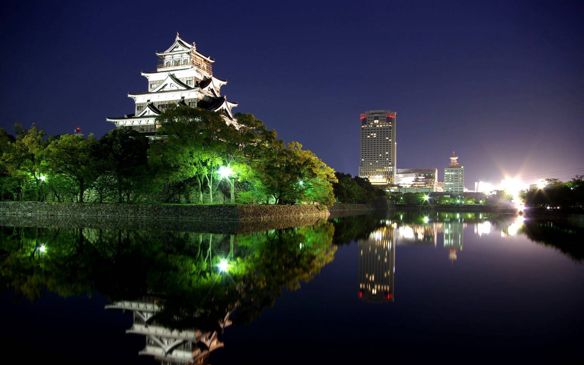 Castello di Osaka di notte, 1332x850 720p, Laptop