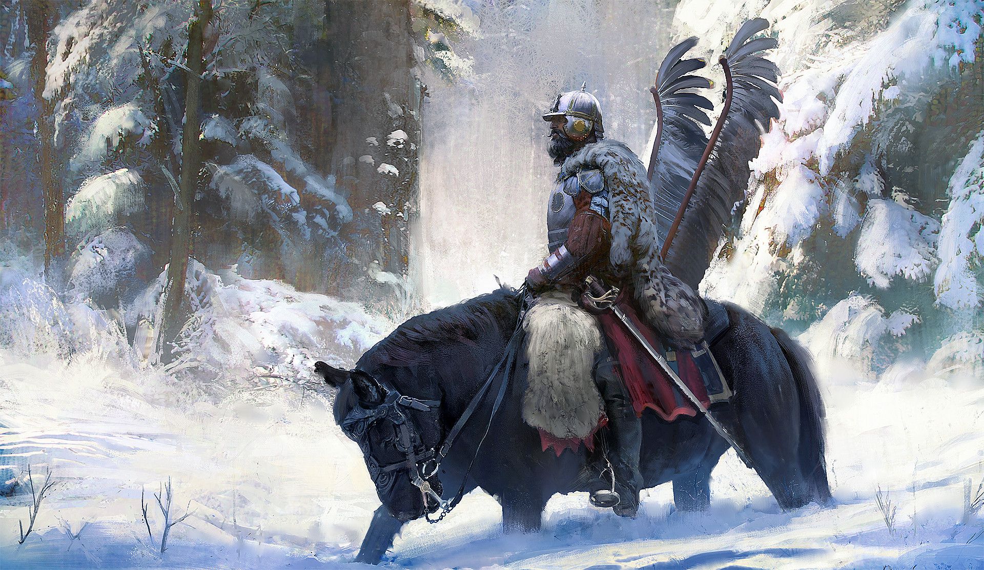 Cavaliere alato su cavallo neve, 1920x1112 Full HD 1080p, PC