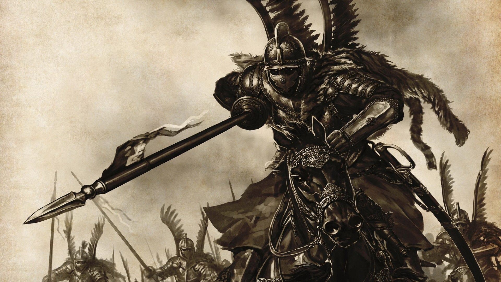 Cavaliere alato con lancia, seppia, 1920x1080 1080p, Laptop