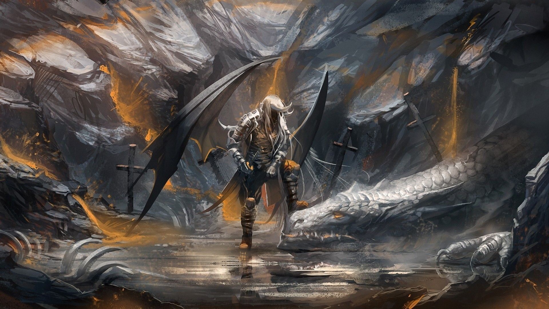 Cavaliere alato dorato fiammeggiante, 1920x1080 1080p, Laptop