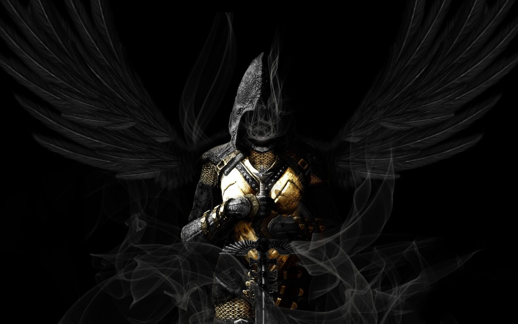 Cavaliere alato dorato tra fiamme, 1920x1100 Full HD 1080p, Desktop