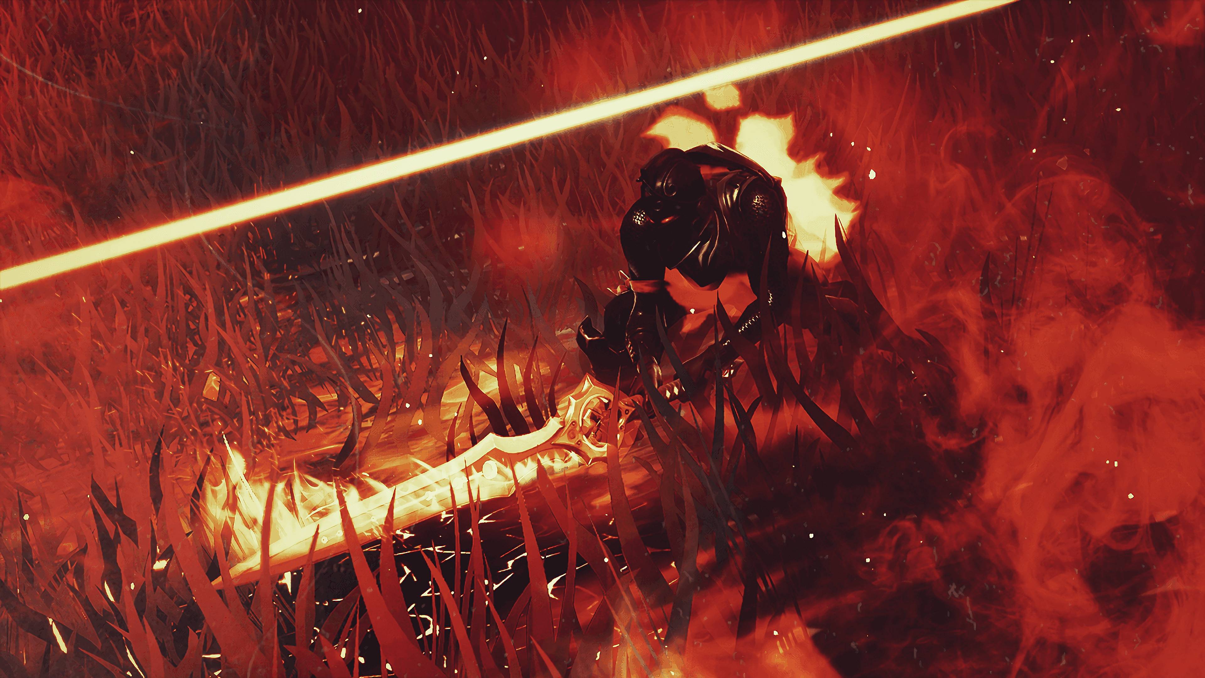 Cavaliere Nero Fortnite fuoco rosso, 3840x2160 UHD, PC 4K
