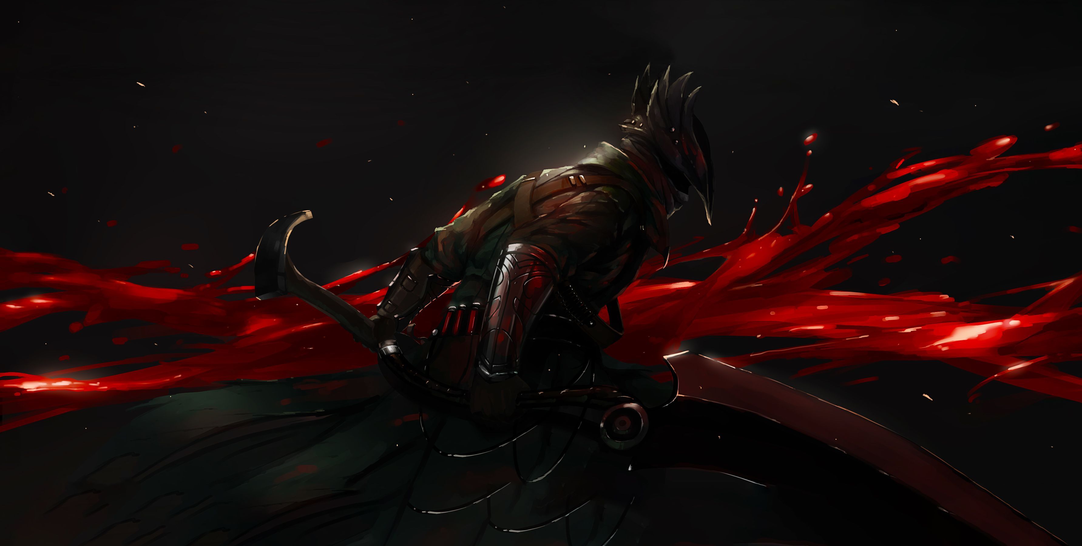 Cavaliere silhouette rosso e nero, 3566x1800 WQXGA, Monitor Gaming
