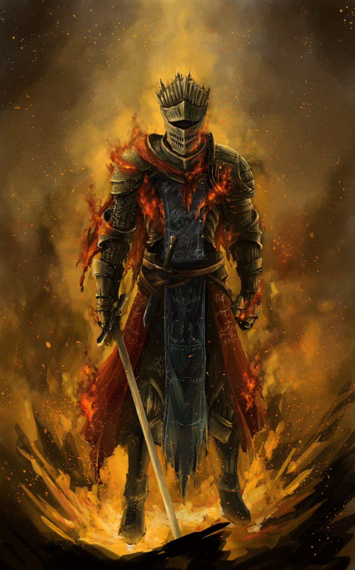 Cavaliere nero tra fiamme, 1195x1920 Verticale, Mobile