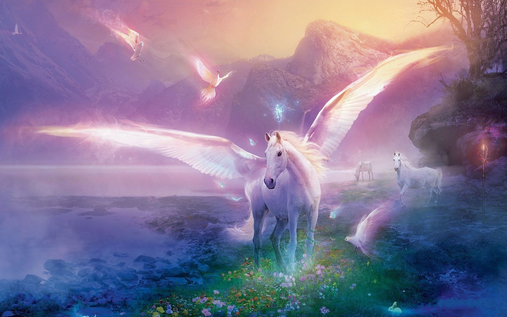 Pegaso bianco fantasy viola, 1920x1200 WUXGA, Laptop