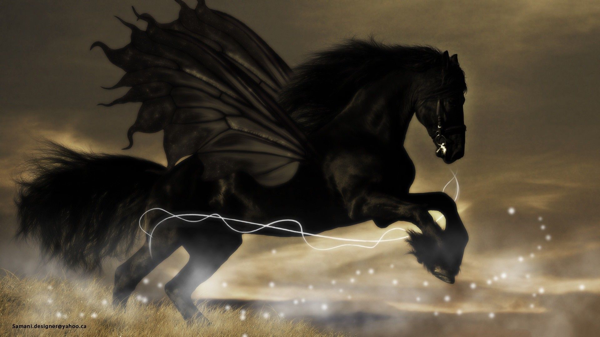 Cavallo nero alato con fulmini, 1920x1080 Full HD, Desktop