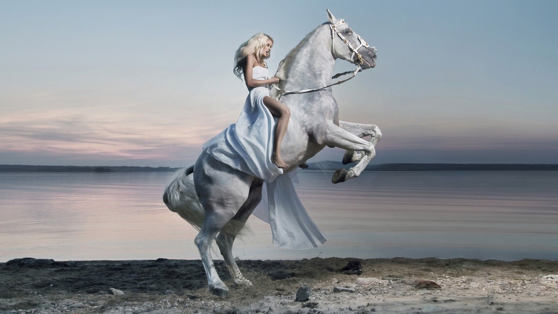 Ragazza su cavallo bianco, 1920x1080 1080p, Desktop