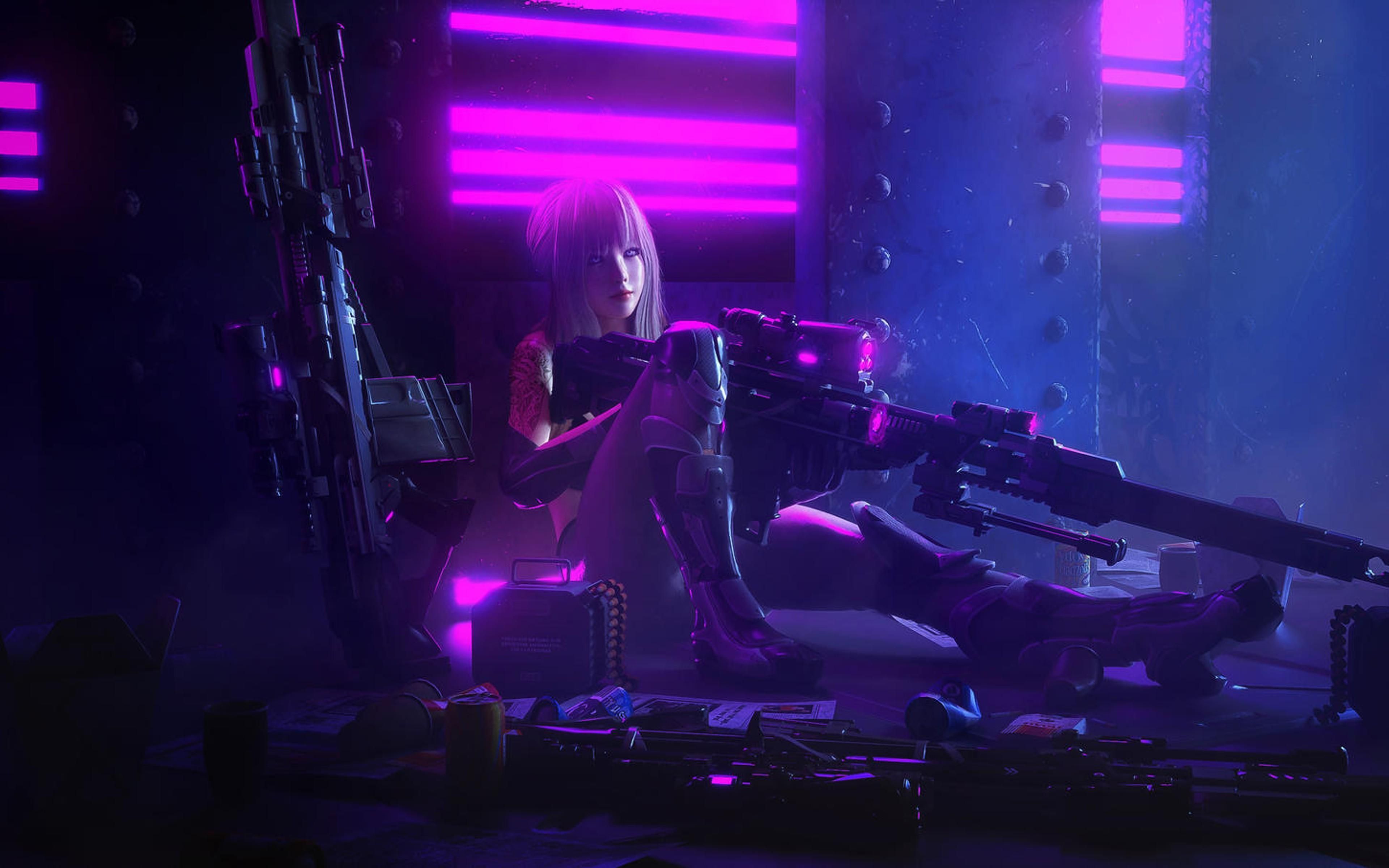 Cecchina cyberpunk con fucile, 3840x2400 UHD, PC 4K