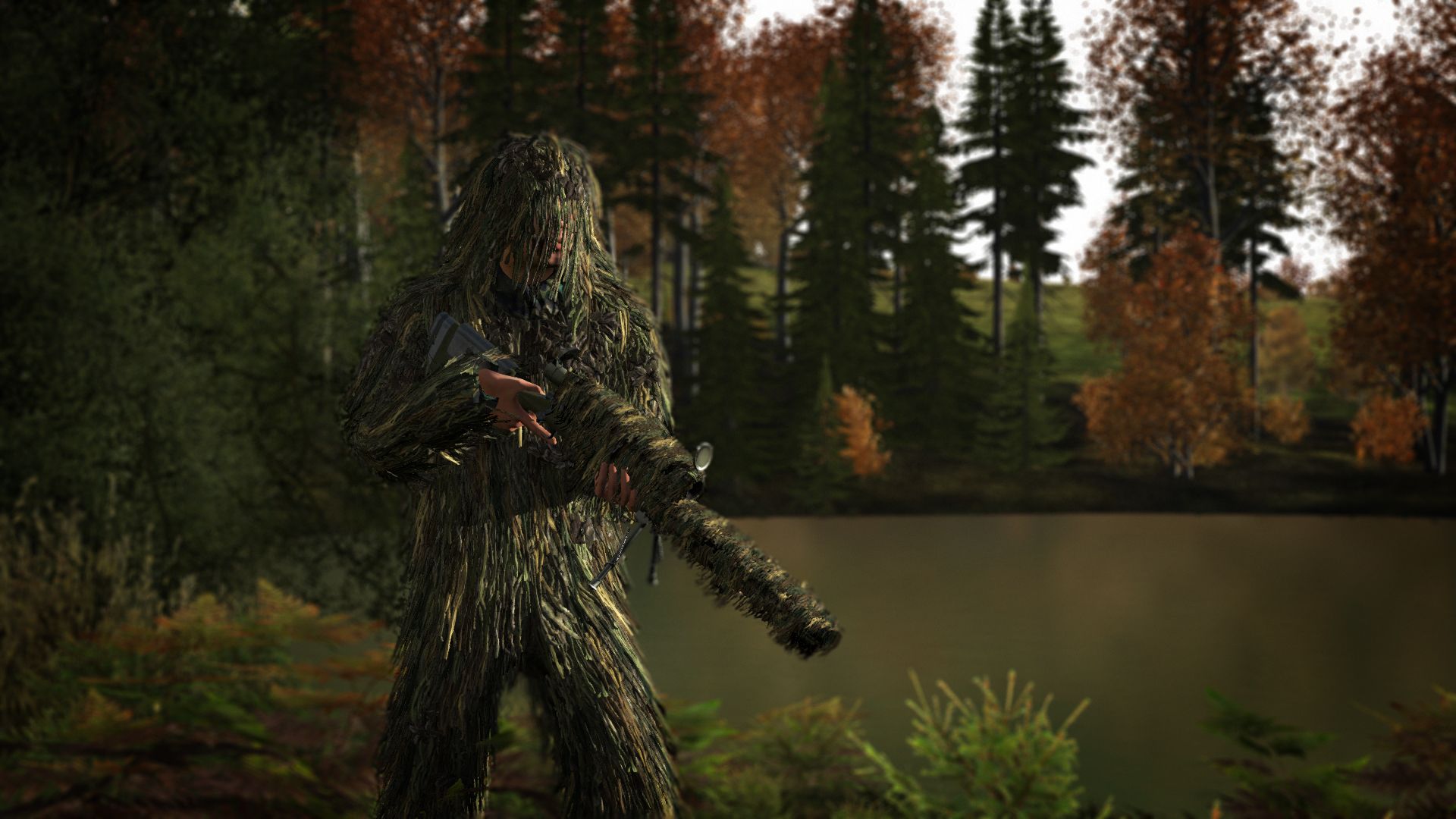 Cecchino con ghillie suit, foresta, 1920x1080 Full HD, Laptop