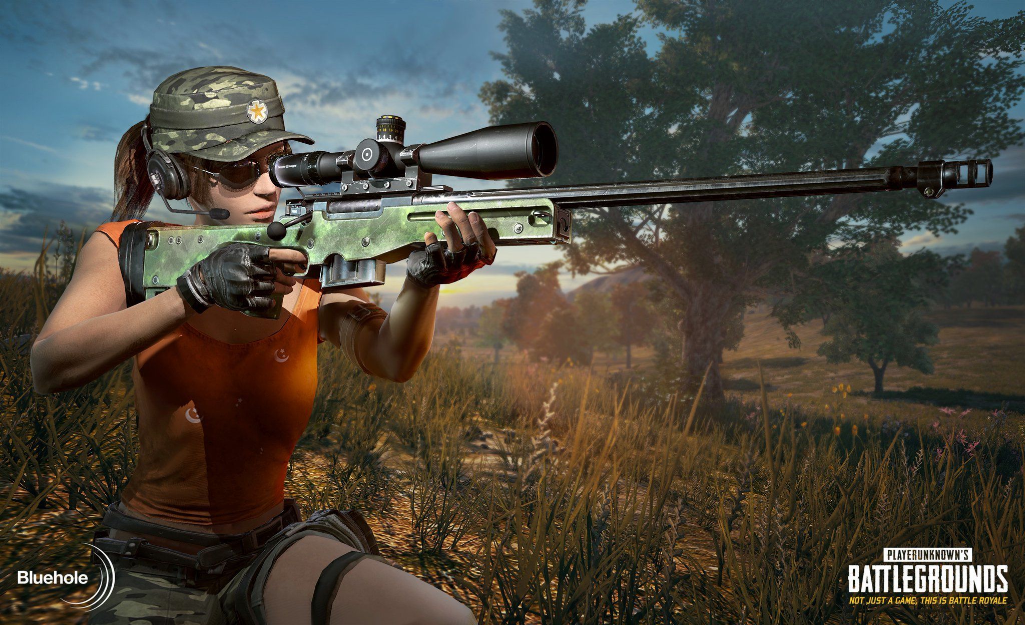 Cecchino femminile PUBG con fucile, battle royale, 2048x1248 2K, Laptop