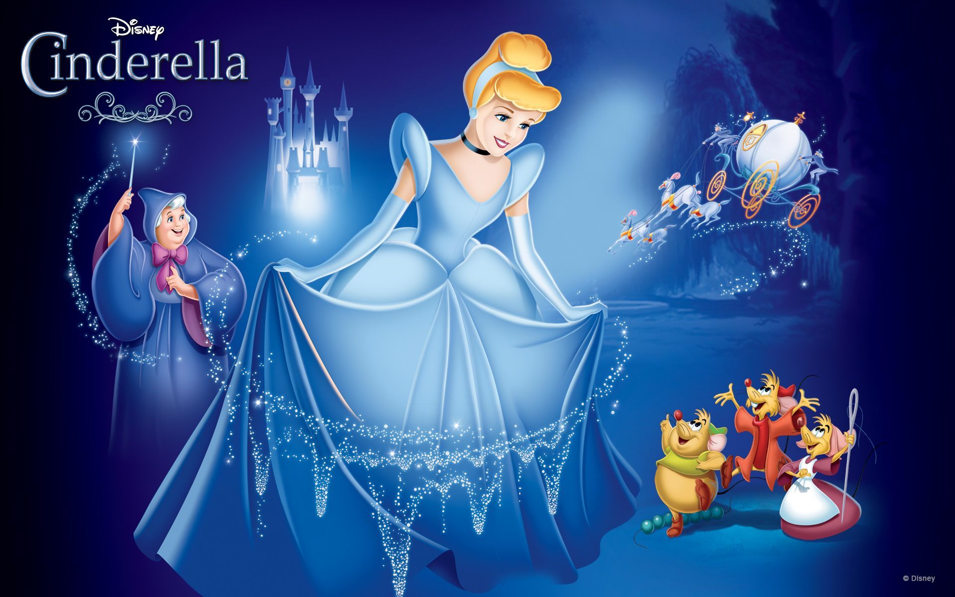 Cenerentola Disney personaggi blu, classici d'animazione, 1920x1200 Full HD+ WUXGA, Desktop