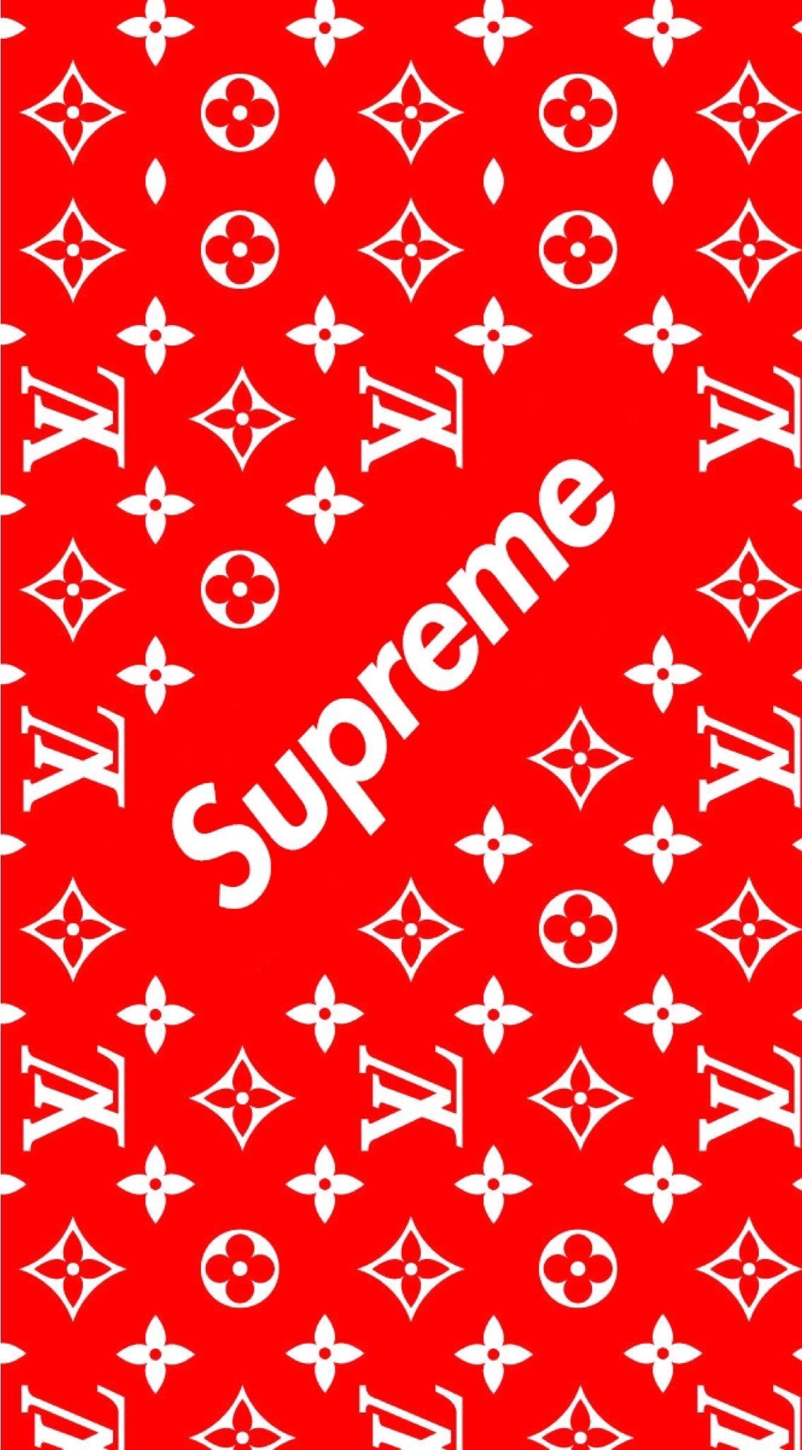 Supreme Louis Vuitton pattern rosso, moda di lusso, 1134x2048 Verticale, Mobile
