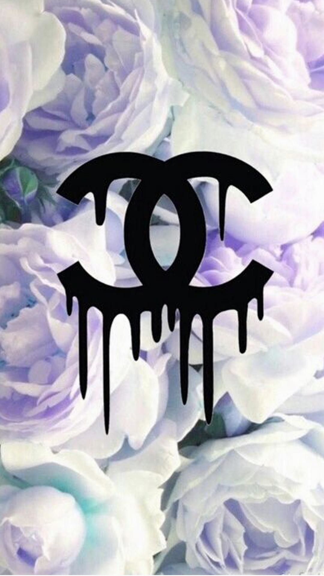 Logo Chanel gocciolante su fiori, moda di lusso, 1080x1920 Verticale, Mobile