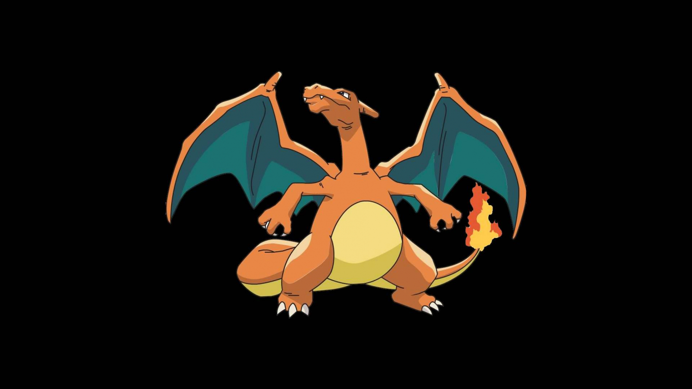 Charizard Pokemon sfondo nero, Nintendo, 1366x768 HD, Desktop