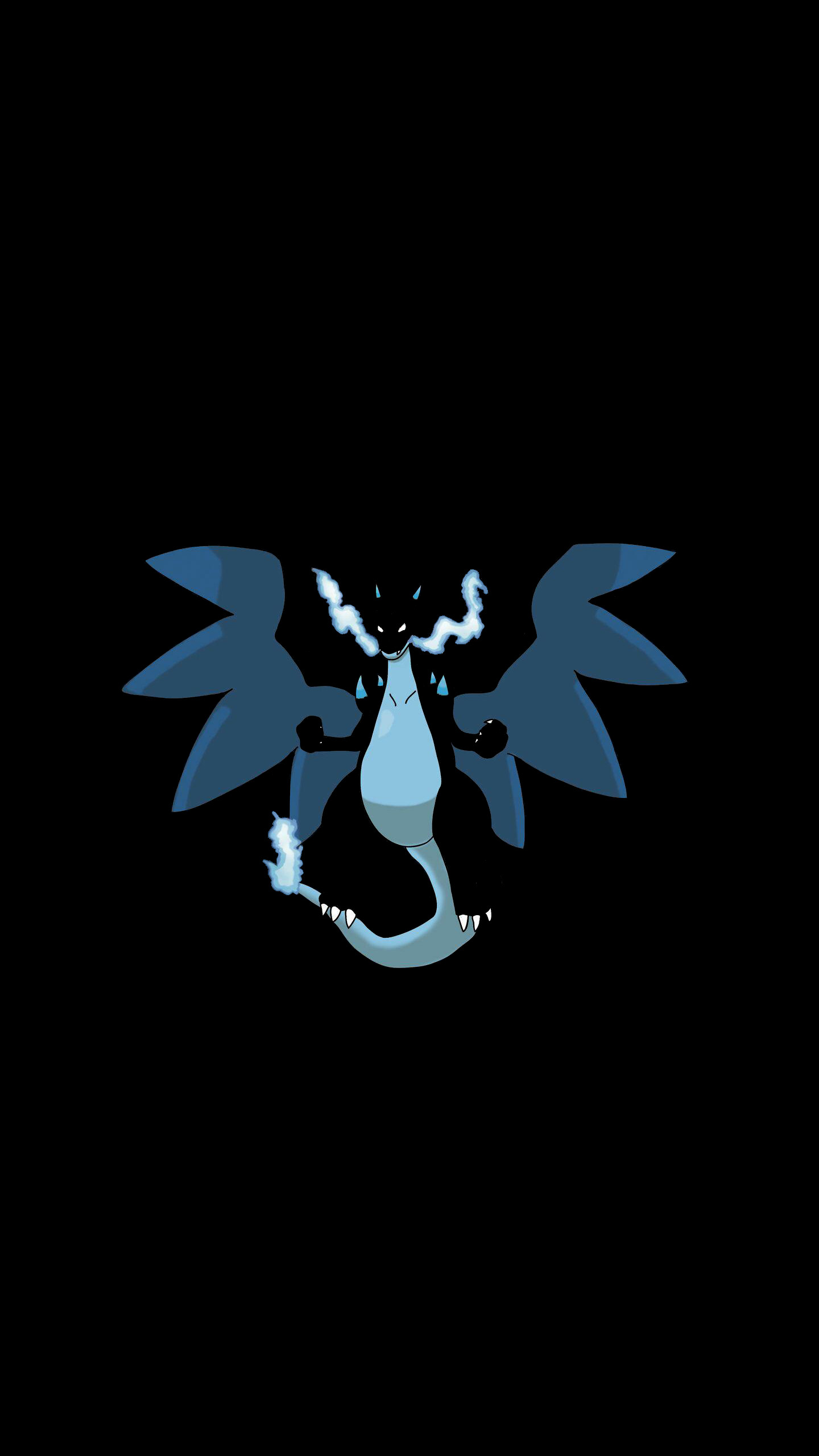 Charizard X blu sfondo nero, 1440x2560 Full HD Verticale, Smartphone