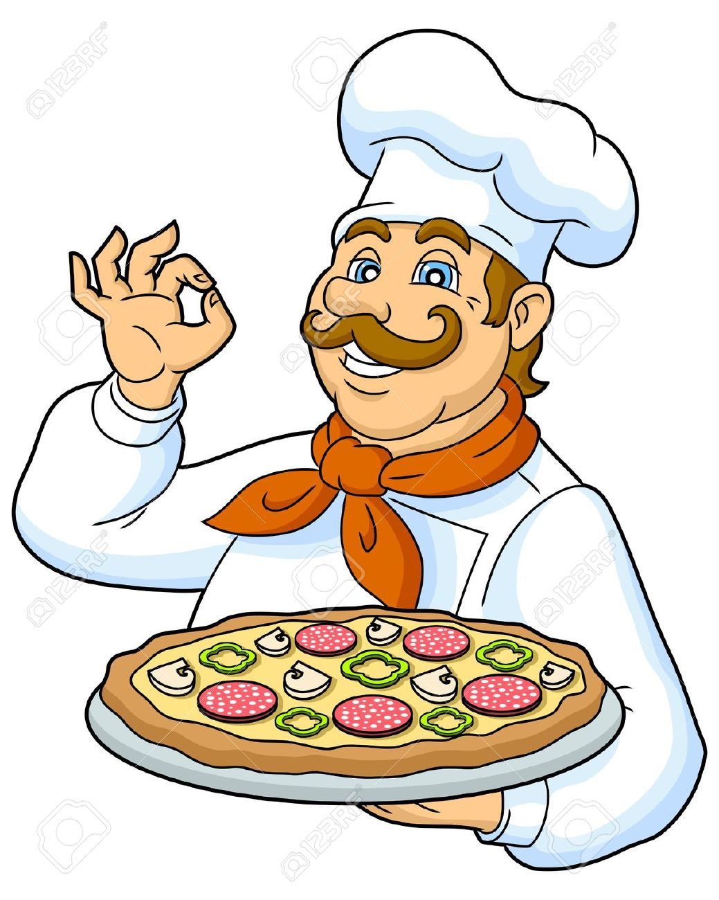 Chef cartoon con pizza, 1039x1300 Verticale, Telefono